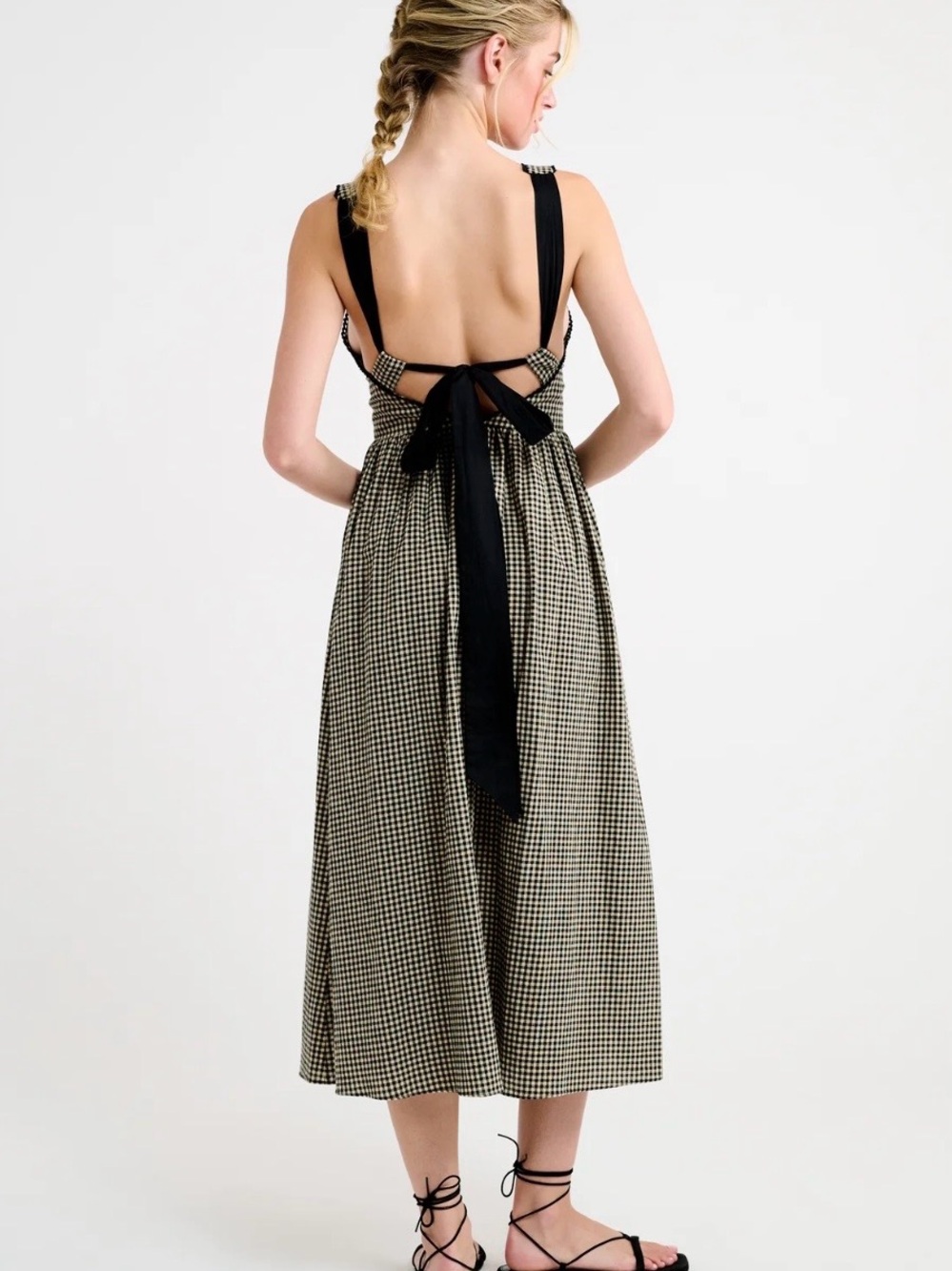 Rumored Black & Cream Gingham Square-Neck Midi Dress - Picture 2 of 5